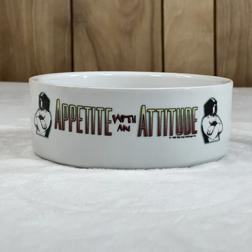 Vintage Big Dogs Dog Bowl Appetite With An Attitude 1995 Ceramic Bulldog Dish‎